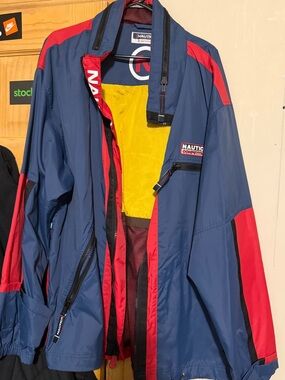 Nautica Men's Blue & Red Lightweight Windbreaker with Yellow Lining
